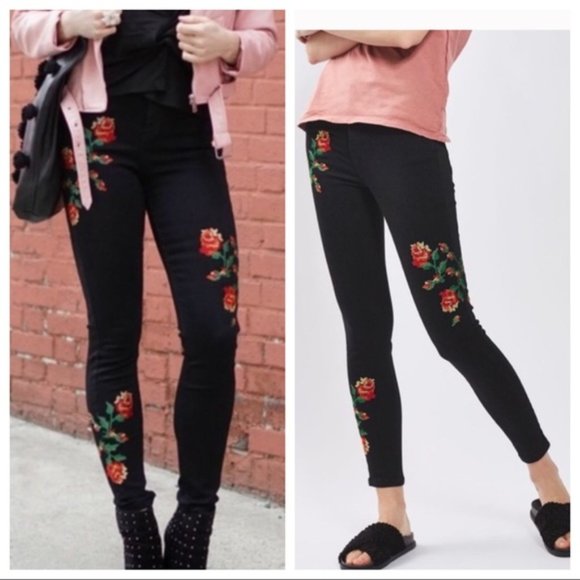 Topshop Denim - Topshop Moto Jamie Floral Embroidered Jeans